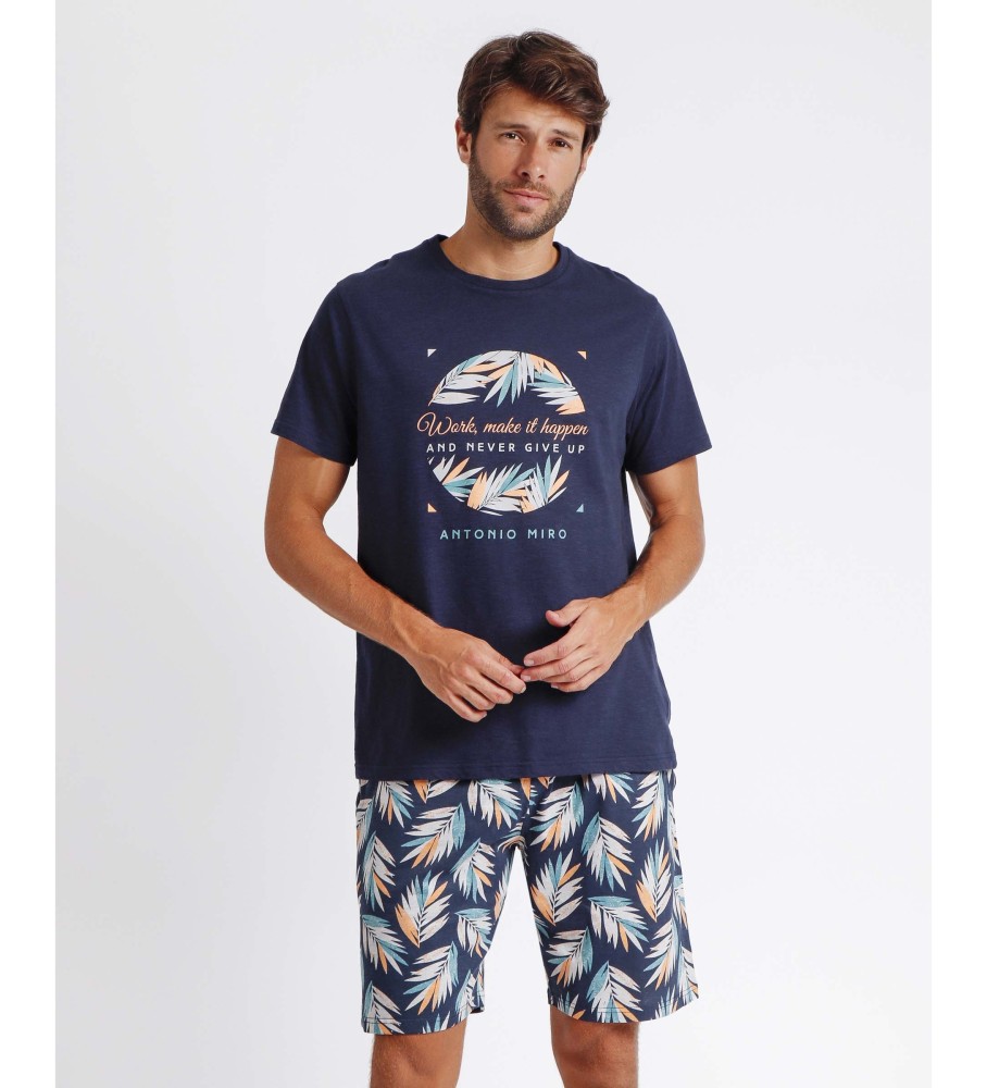 Pijama de trabalho Antonio Miro de manga curta azul-marinho