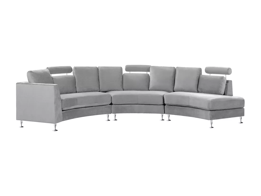 Canapé circulaire modulable en velours gris clair 8 places ROTUNDE