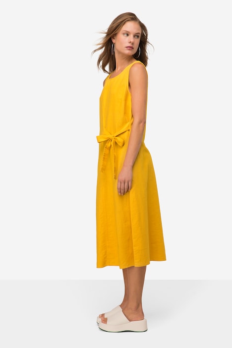 Leinenmix-Kleid, Straight Fit, Rundhals, seitliche Zierschleife