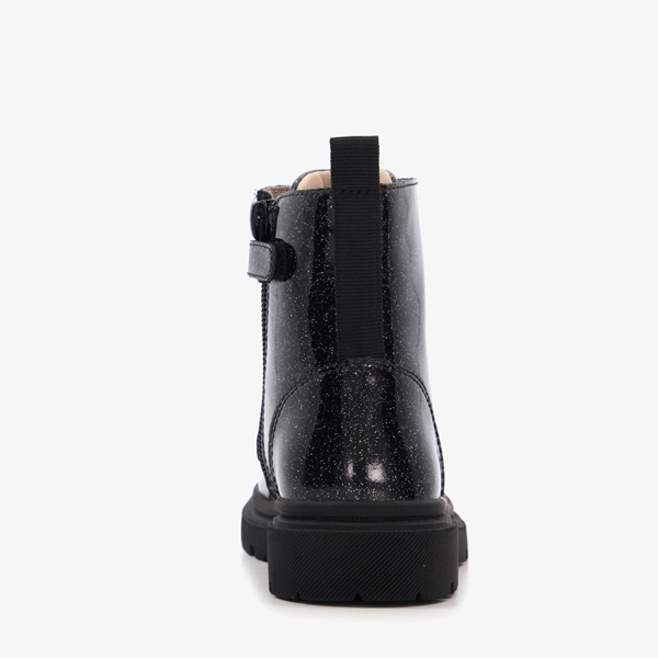 TwoDay leren meisjes veterboots met glitter zwart