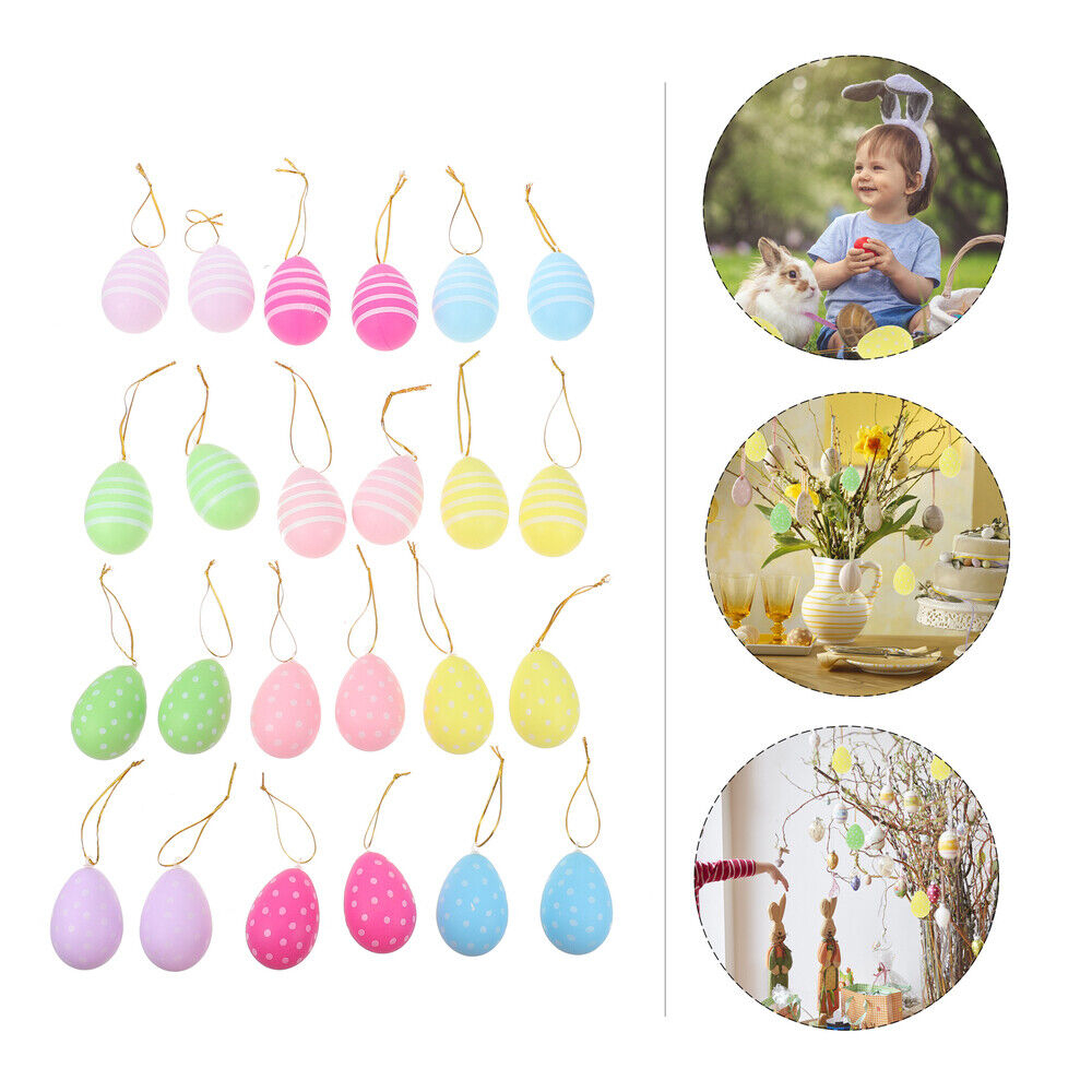 (24er Set) Ostereier Dekoration mit Aufhängeband Accessoire für Ostern - Bunt