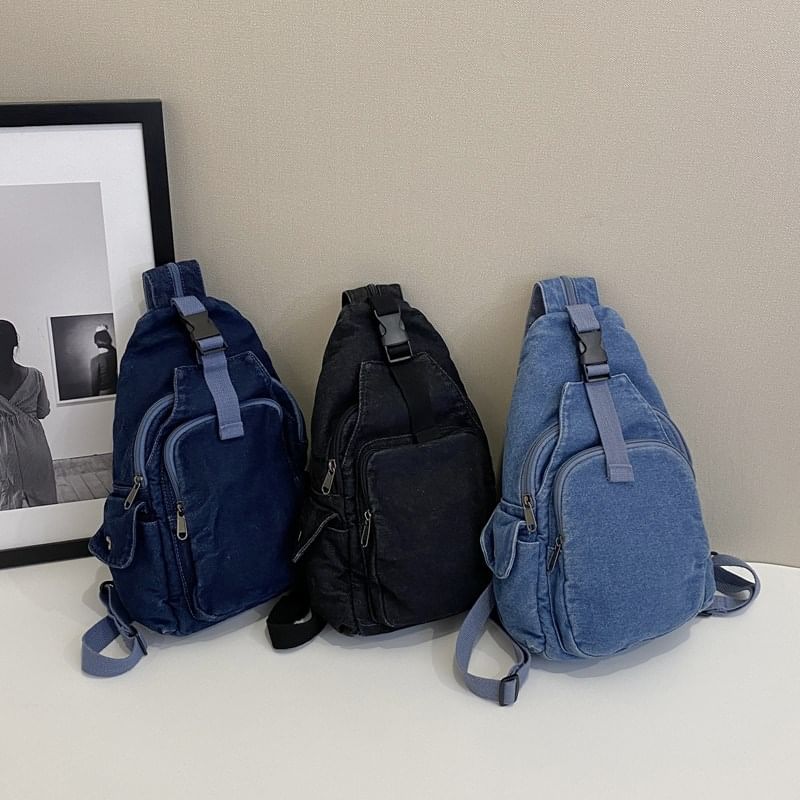 Hikuozy - Denim schoudertas met gesp