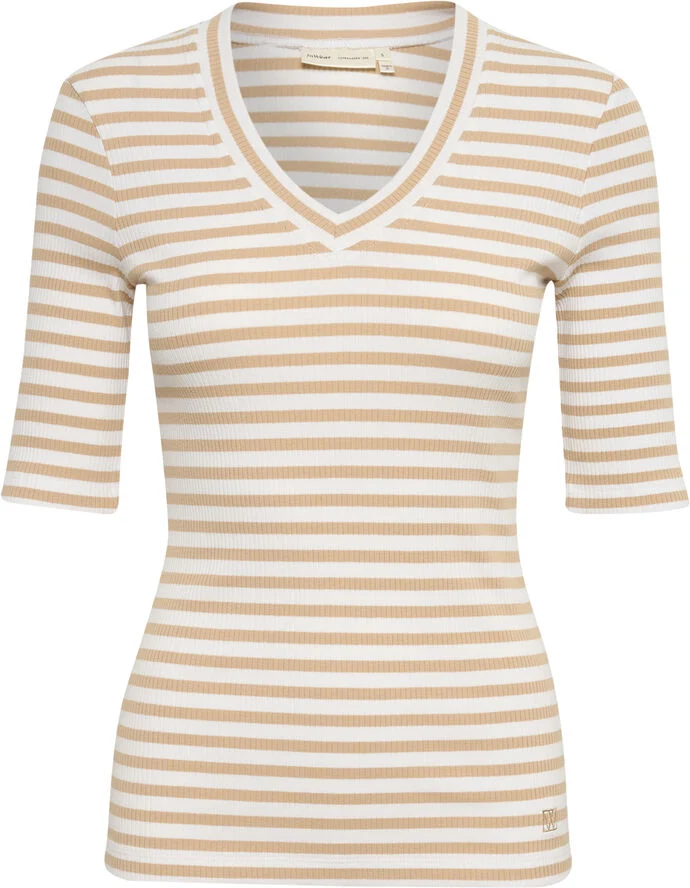 InWear DagnaIW Striped V T-Shirt Alabaster/pure white stripe