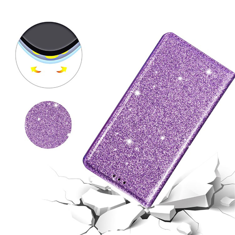 Samsung Galaxy S25  Plus Flip Wallet Cover Leder Tasche Glitzer Optik - Lila