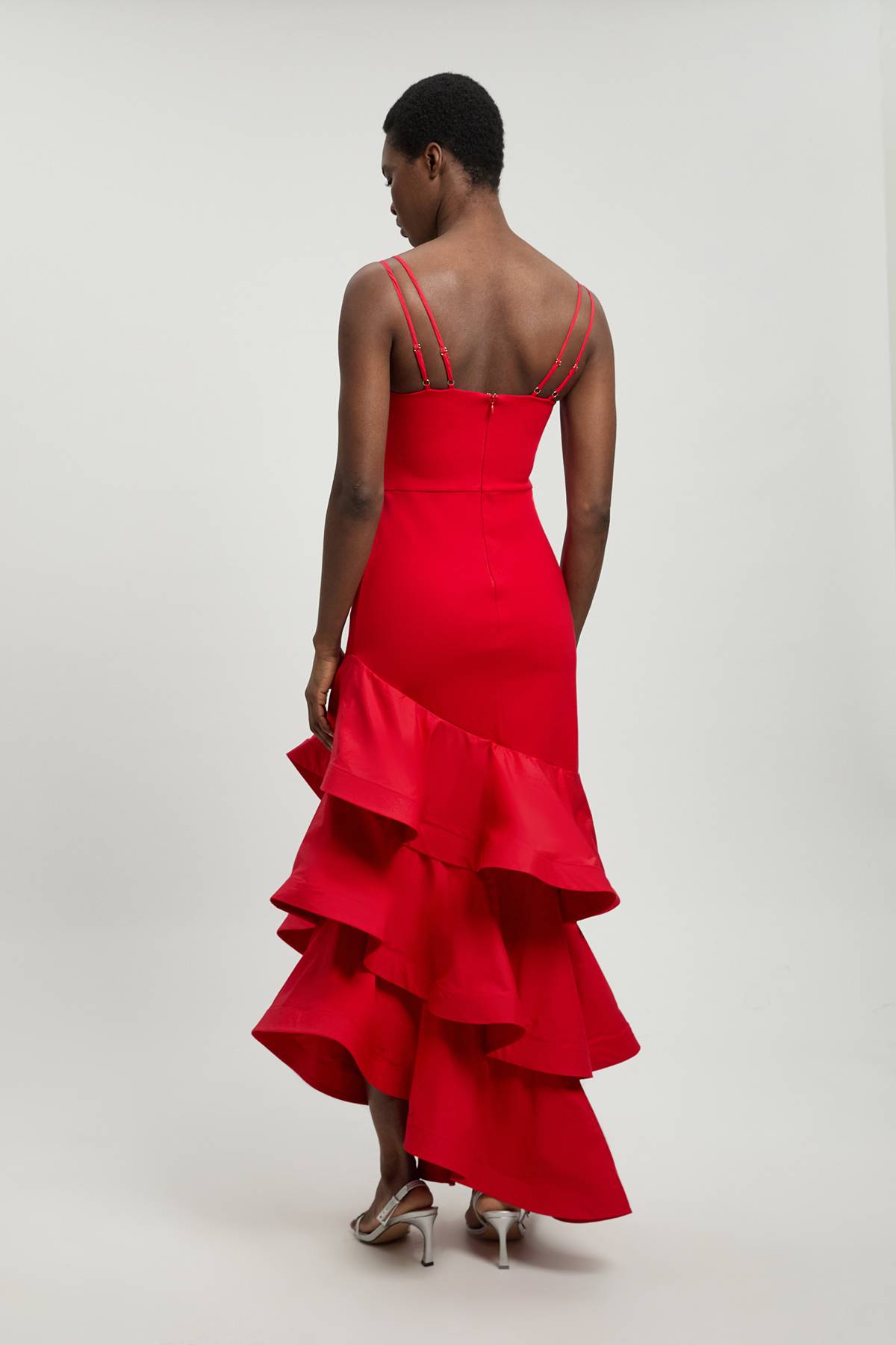 KarenMillen Robe Maxi en jersey Ponte de coton à ourlet à volants