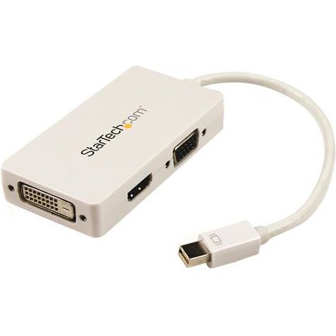 StarTech.com Adaptateur de voyage Mini DisplayPort vers VGA / DVI / HDMI - Convertisseur vidéo 3-en-1 - Blanc