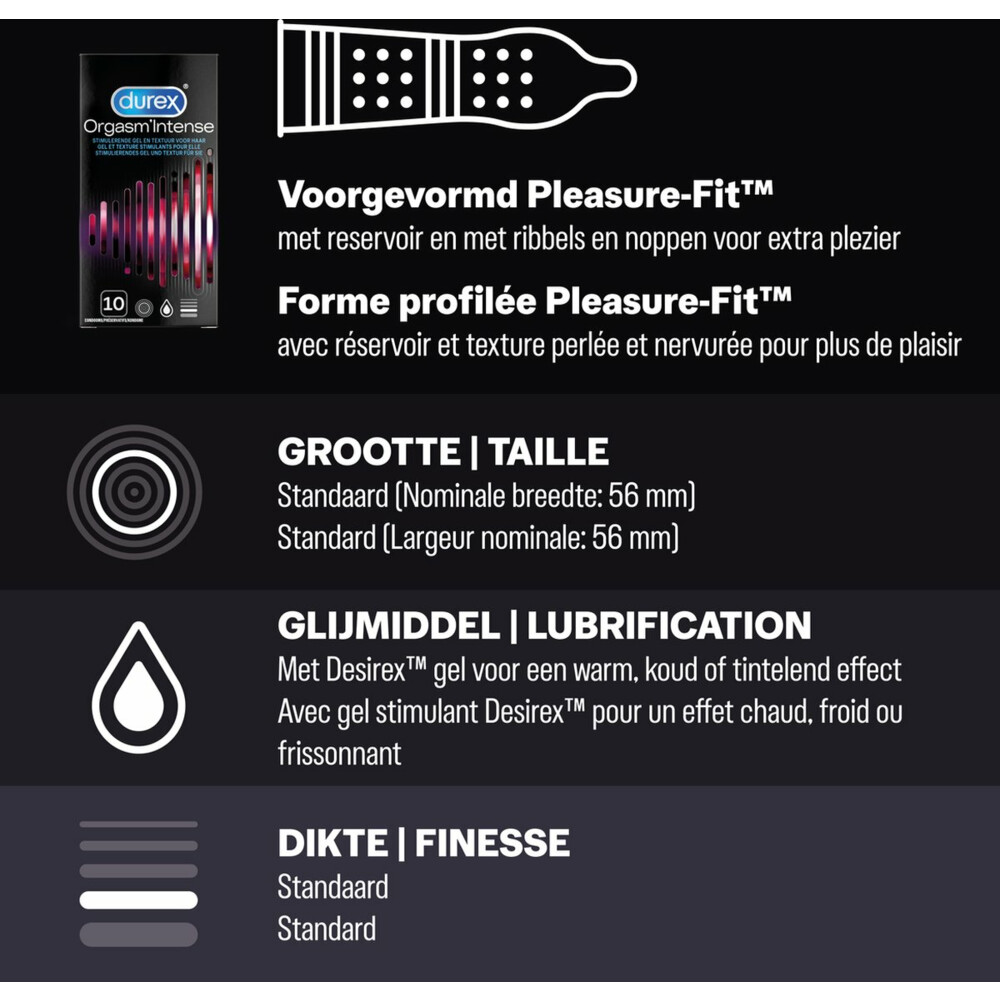 Durex - Pleasure Me Condooms 10 stuks, Orgasm Intense Condooms 10 stuks & Performa Condooms10 stuks - Pakket