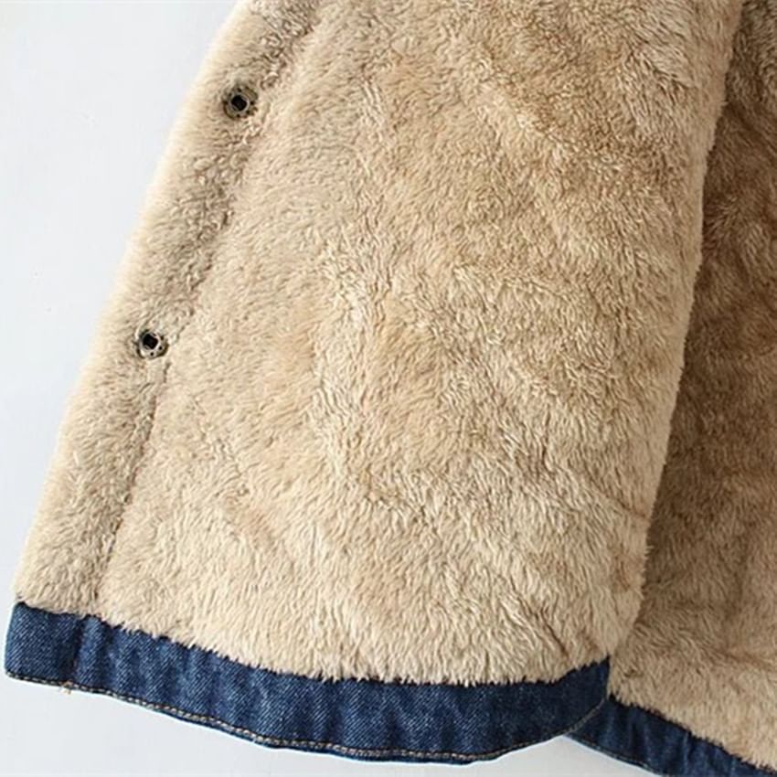 Angel Love - Fleecegevoerd denim vest met capuchon en knopen