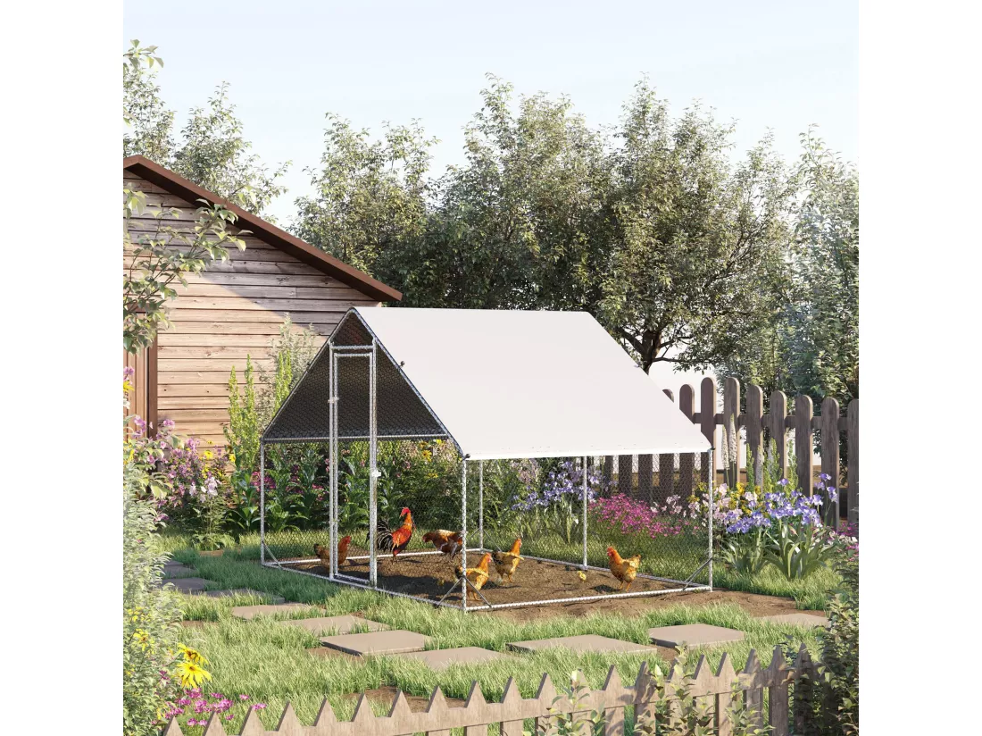 Enclos poulailler chenil 6 m² - parc grillagé dim. 3L x 2l x 2H m - poulailler chenil entièrement couvert - acier galvanisé