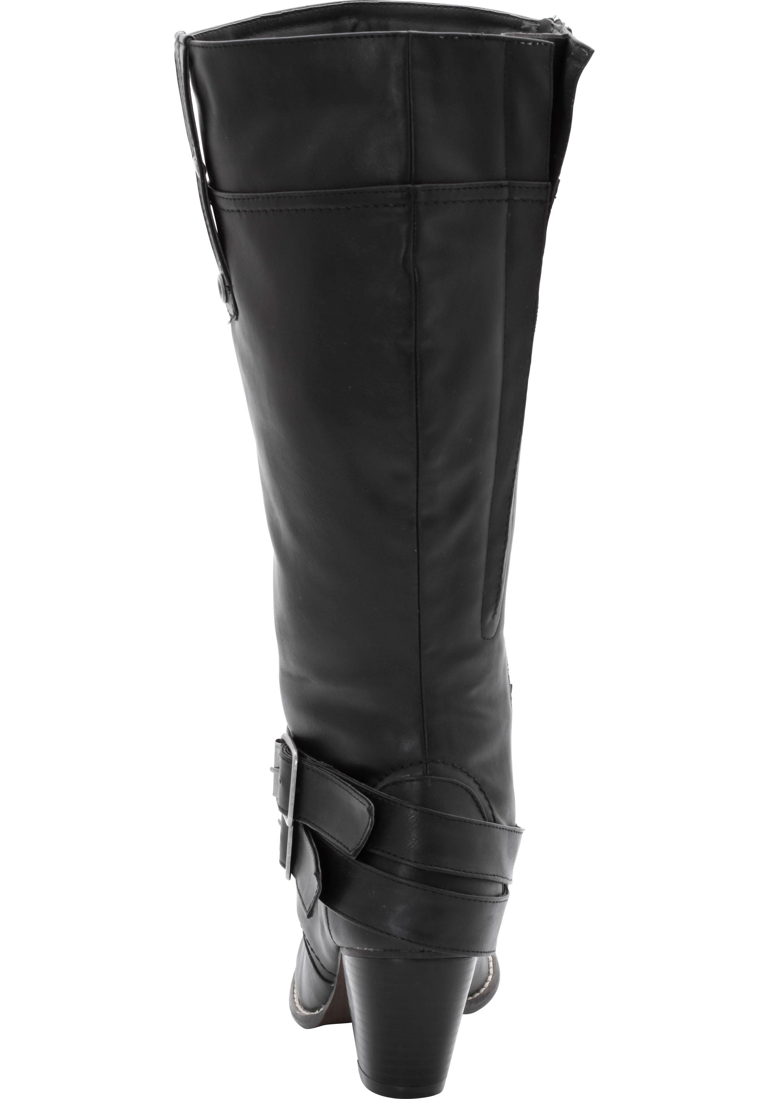 Weitschaftstiefel aus Lederimitat mit Zierschnalle