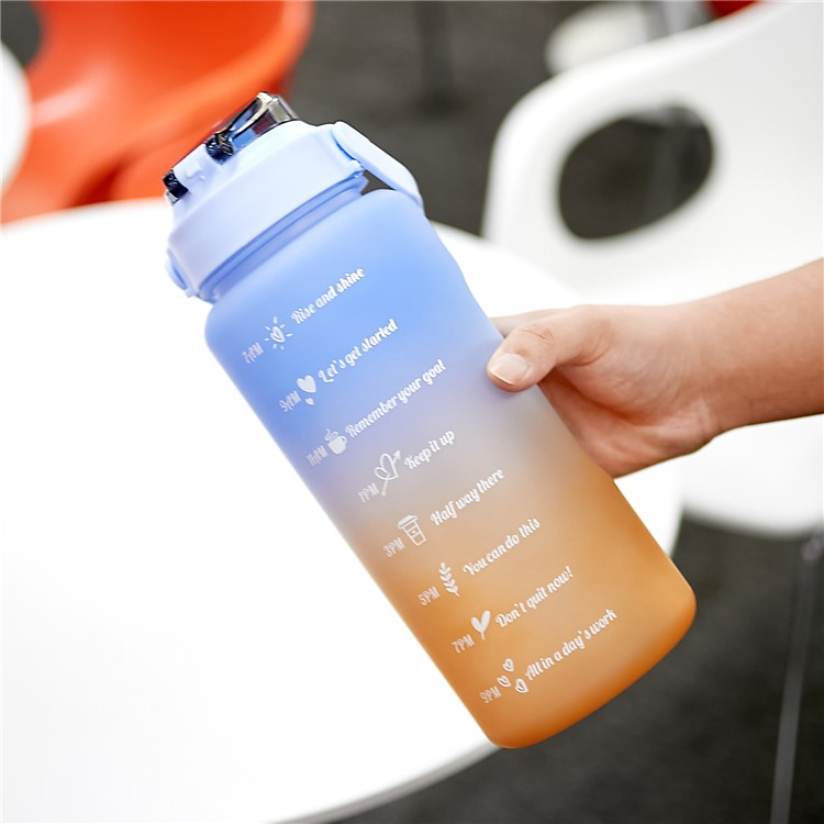 (2L) Tragbare Fitness Trinkflasche mit Zeit Markierung - Farbverlauf Blau