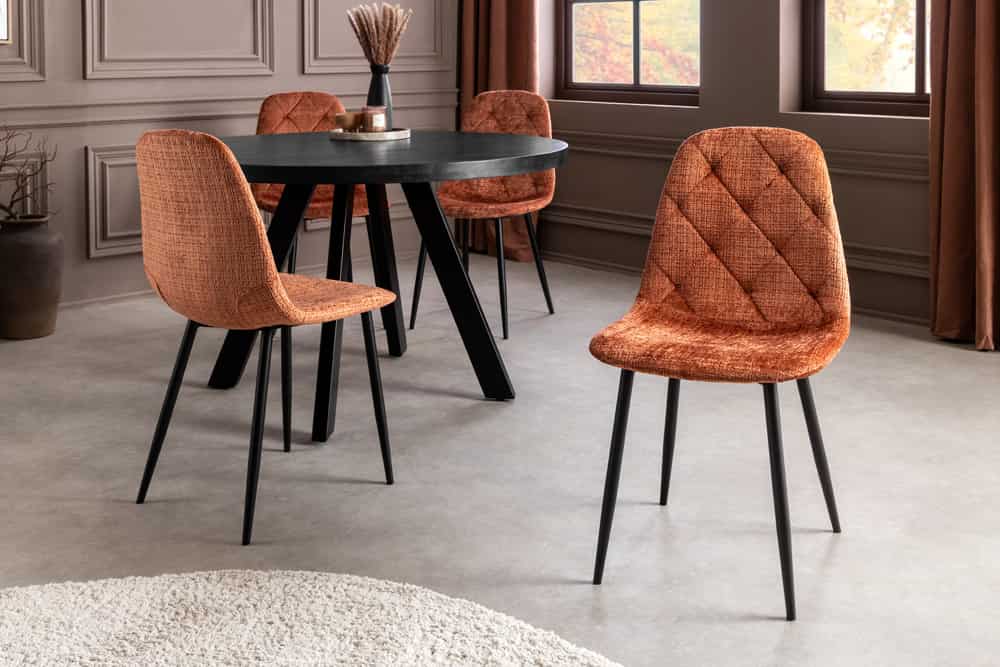 Stilvolles 2er-Set Stühle GLAMM rost braun Chenille Cremona schwarze Metallbeine