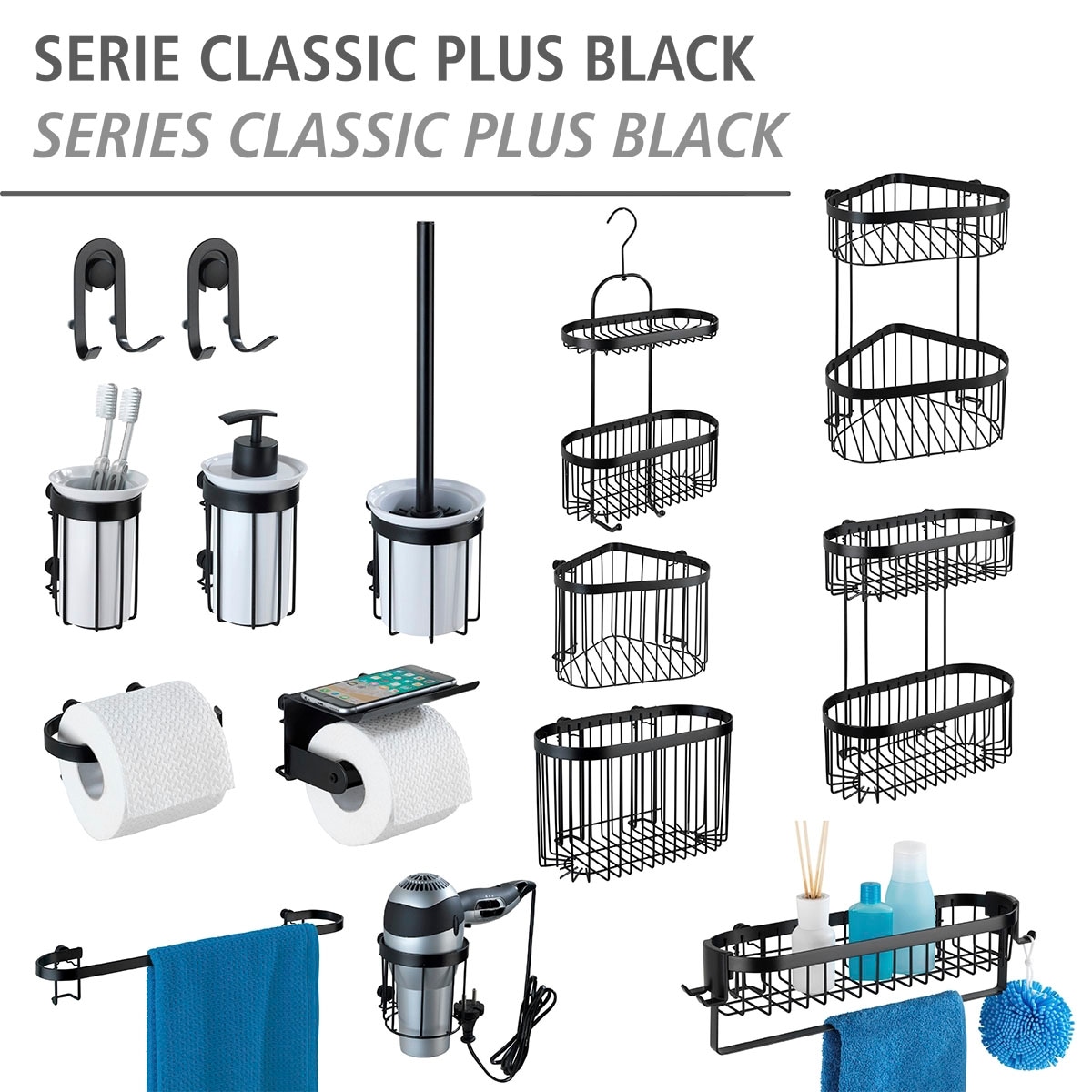 WENKO Wandregal »Classic Plus Black« 2 Etagen