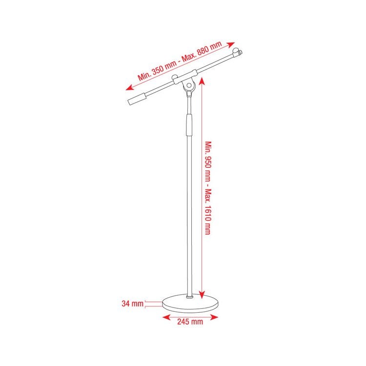 Showgear microfoonstatief op baseplate zilver