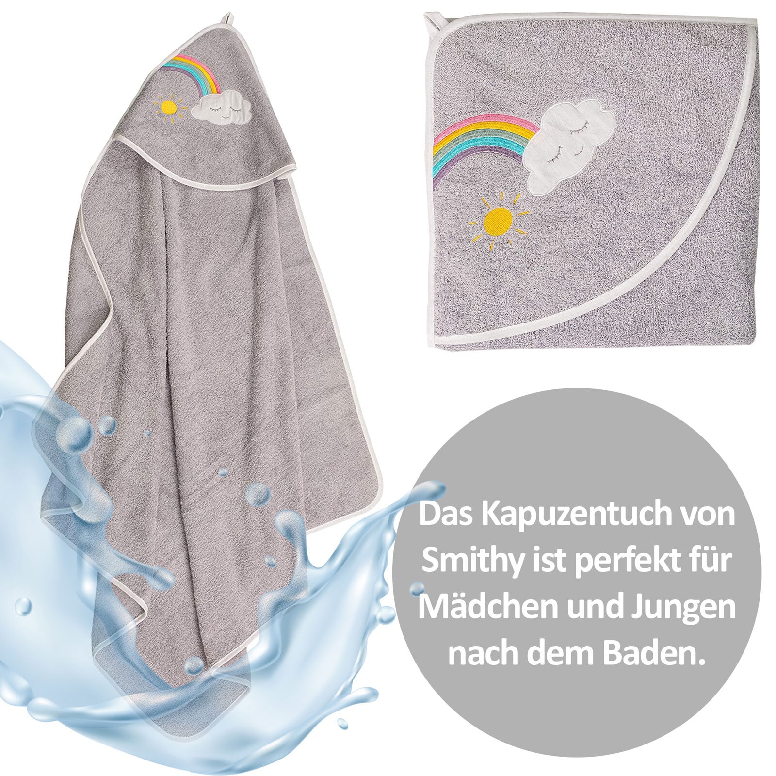 Smithy Kapuzenhandtuch WOLKE 100 x 100 cm grau