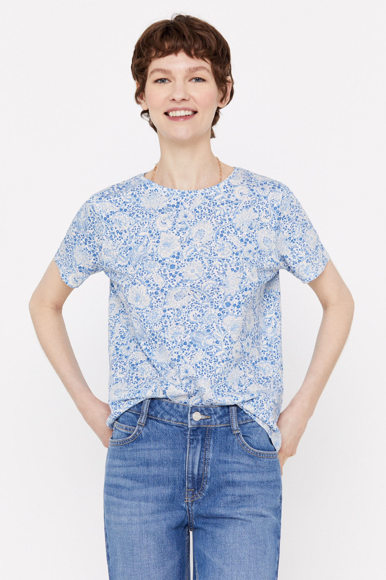 Camisa estampada com motivo floral - Estampa azul