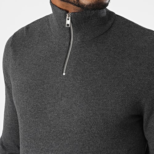 Pull Col Montant Zippé Emil Gris Anthracite