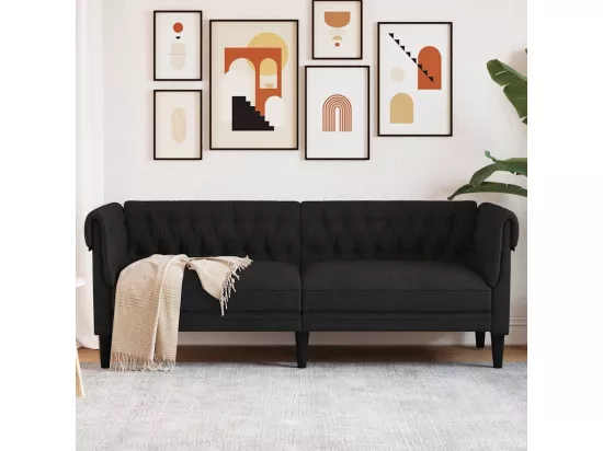 Canapé Chesterfield 3 places noir tissu
