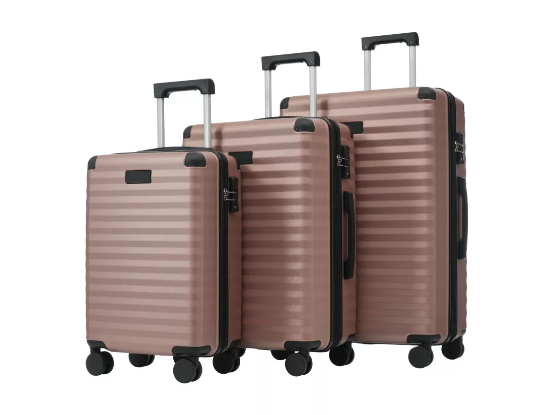 Ensemble de Bagage à main 3 pièces M&L&XL - en matériau ABS - valises à coque rigide - rose