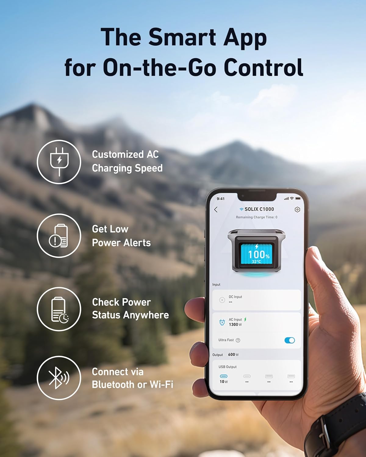 Anker SOLIX C1000 Station d'alimentation portable, générateur solaire 1800 W (pic 2400 W), charge complète en 58 minutes, batterie LiFePO4 1056 Wh pour sauvegarde à domicile, pannes de courant et