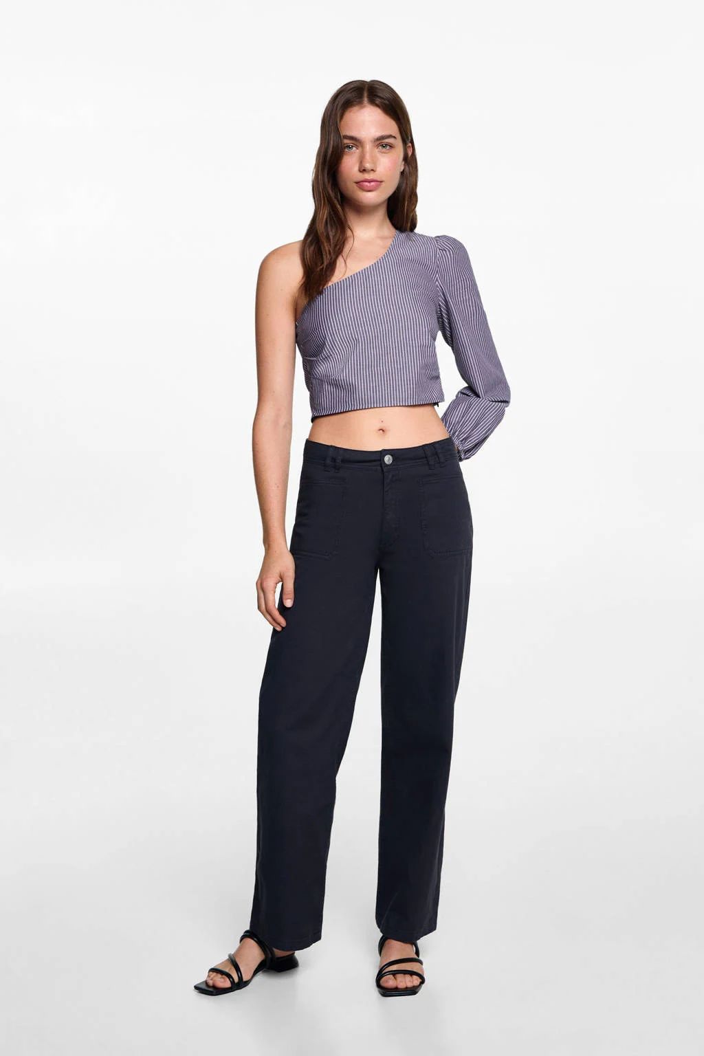 MANGO TEEN gestreeptecrop top lichtblauw