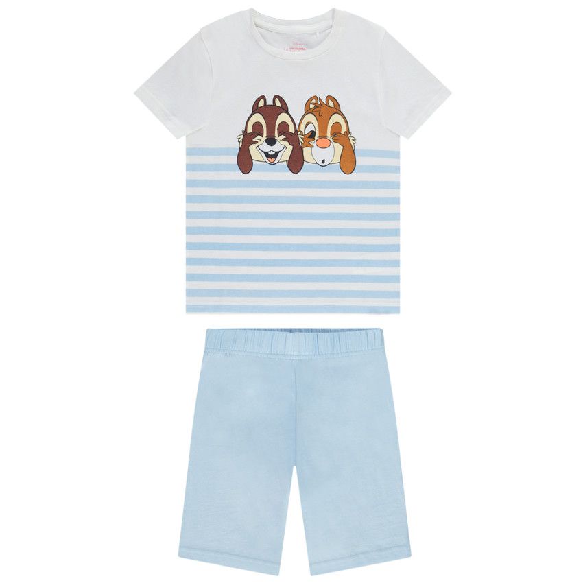 Pyjama 2 pièces en jersey t-shirt rayé print Tic & Tac + short pour garçon - Bleu