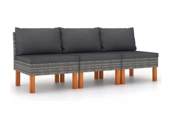 Canapés centraux 3 pcs Résine tressée et bois d'eucalyptus