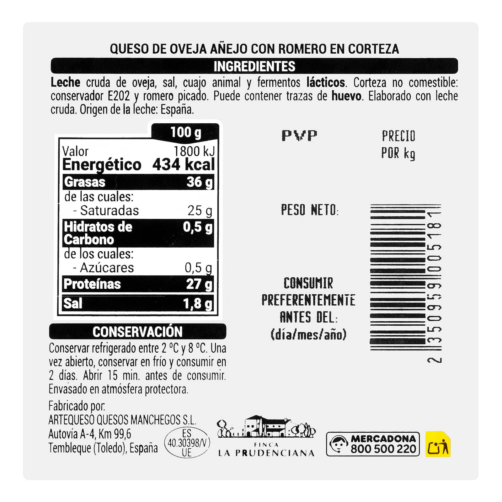 Fromage de brebis affiné Hacendado au romarin
