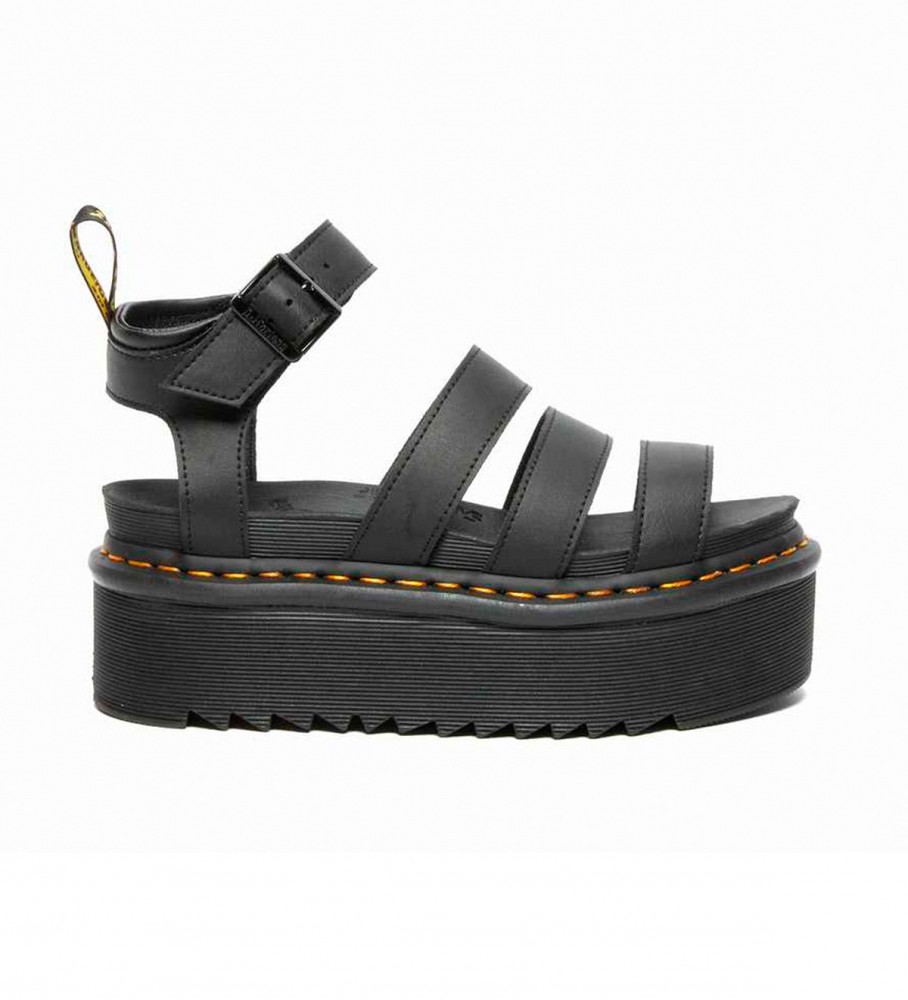 Sandálias Dr. Martens Blaire em couro preto - Plataforma de 6 cm -