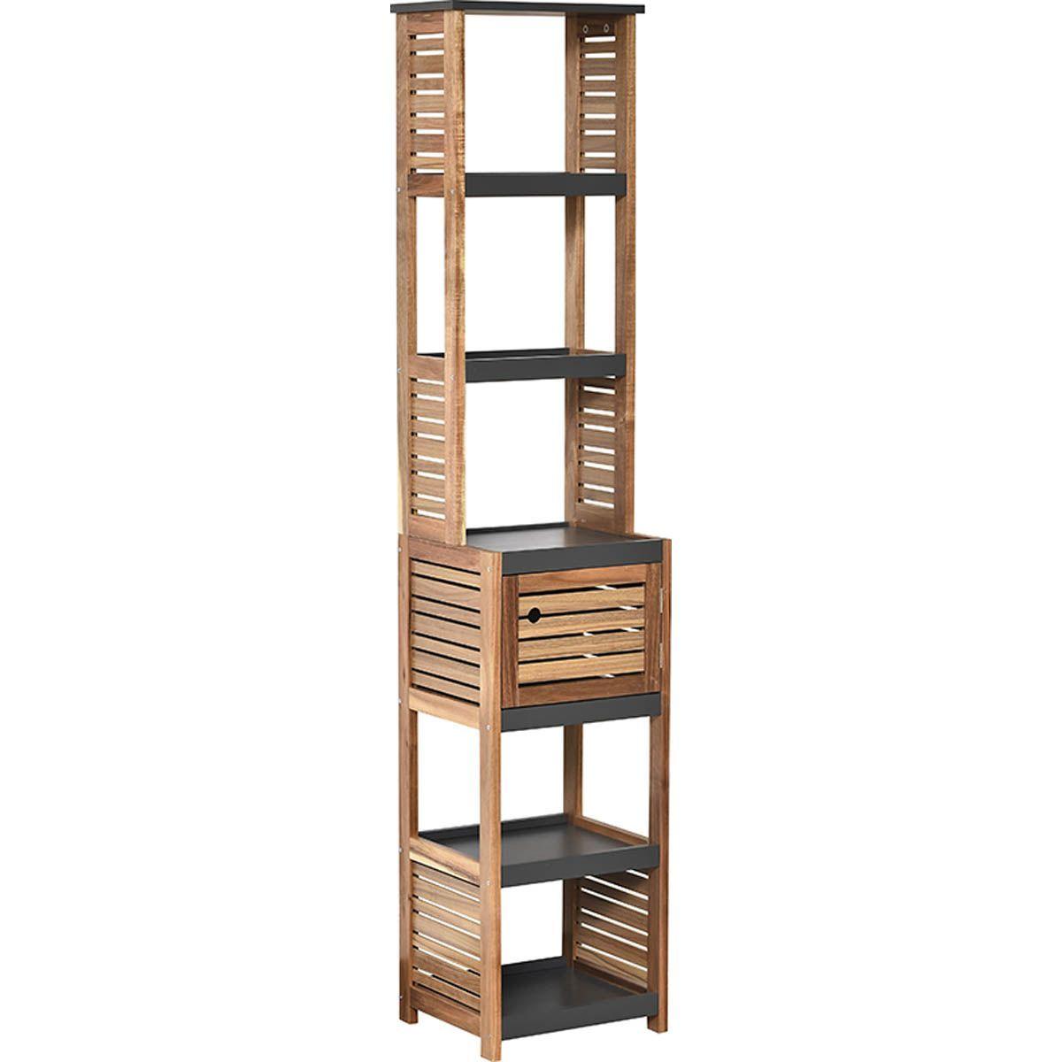 COLONNE DE RANGEMENT ACACIA ET MDF 1 PORTE