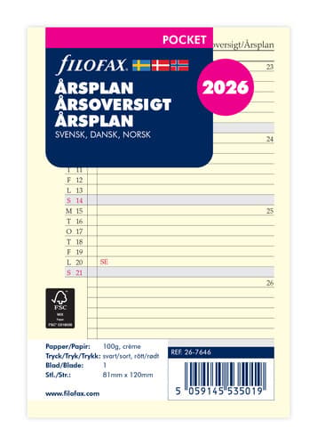 Årsplan Pocket 2026, Filofax