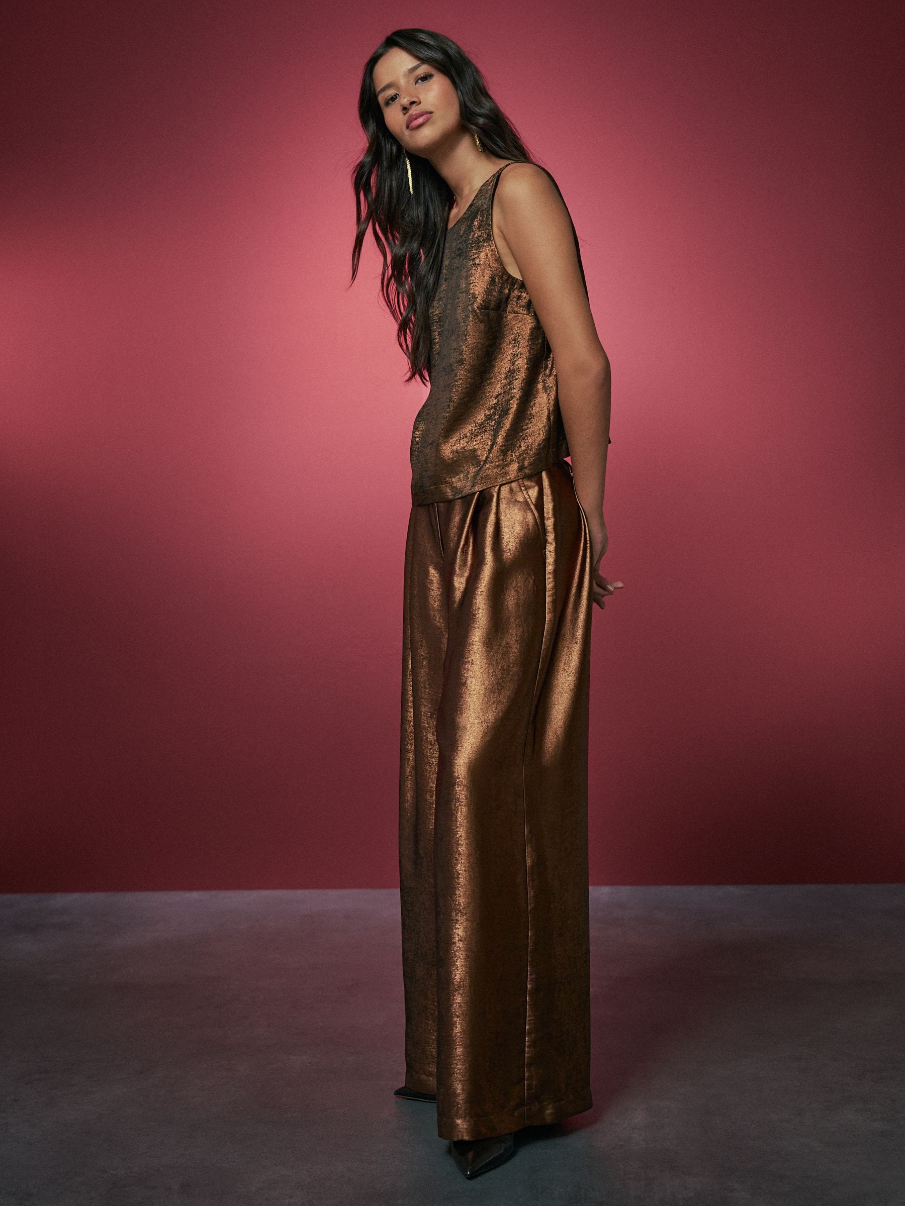 Brons - Metallic Broek met zeer wijde pijpen