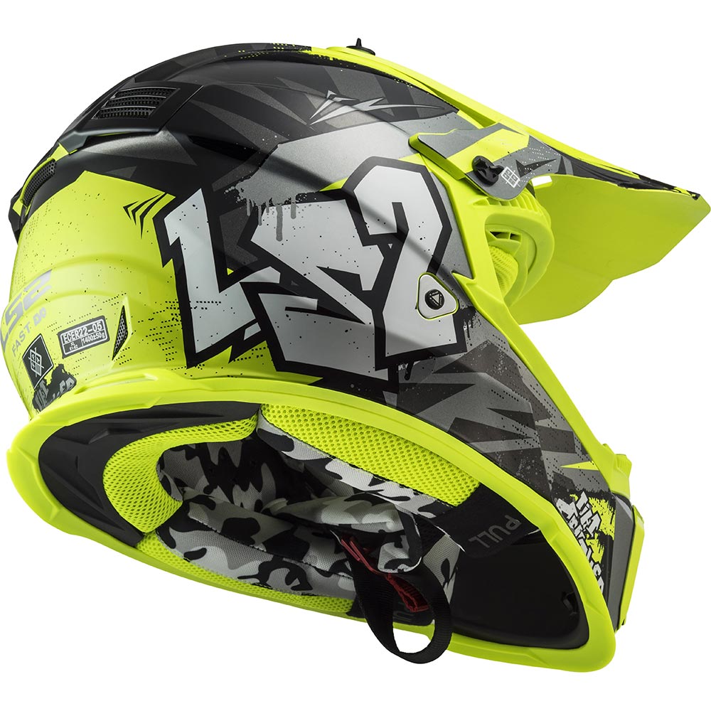 LS2 - Casque MX437 Fast Evo II Mini Crusher Jaune fluo / Noir / Gris / Brillant