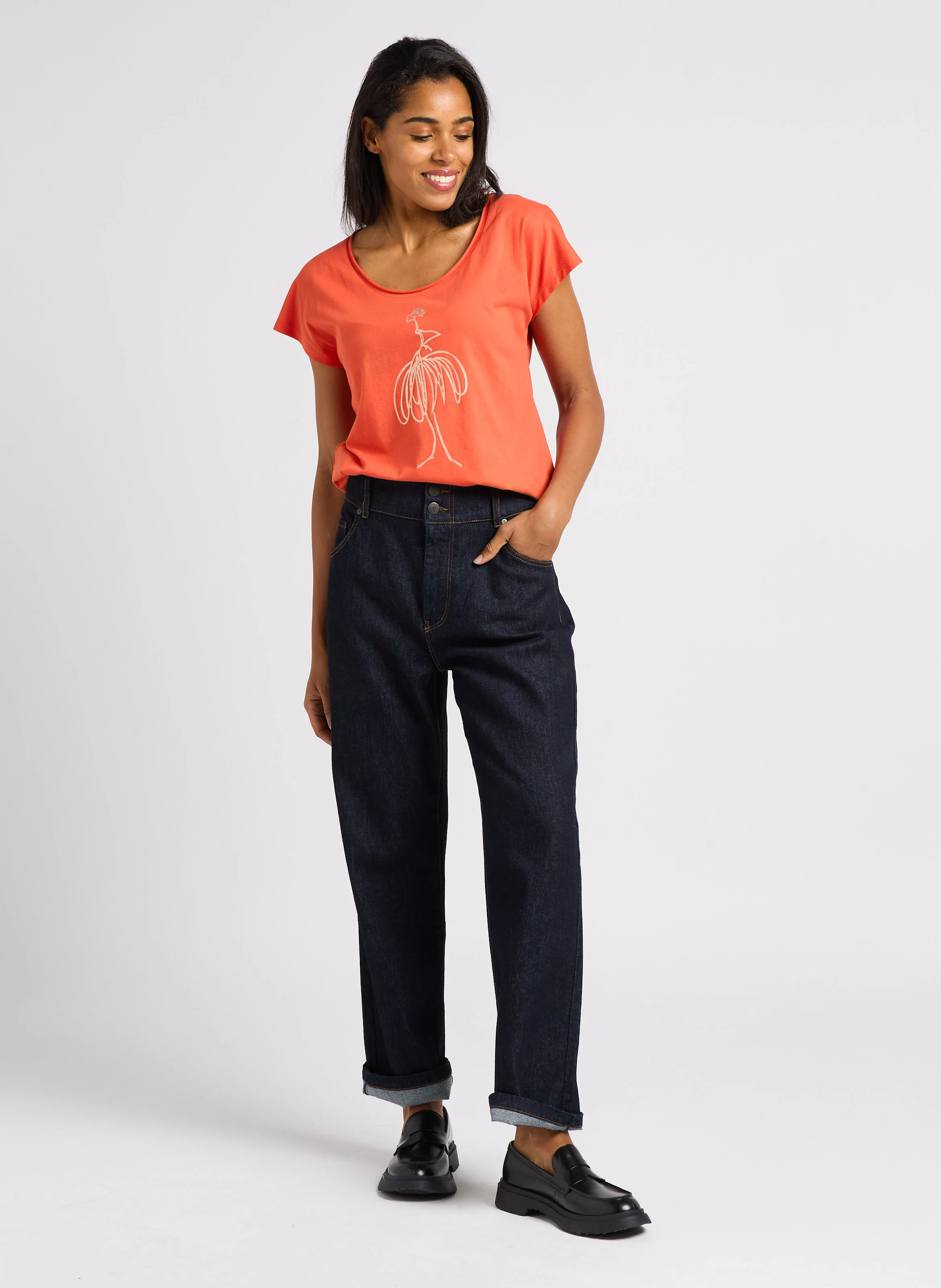 LE JILL - Jean large taille haute en coton stretch| Bleu