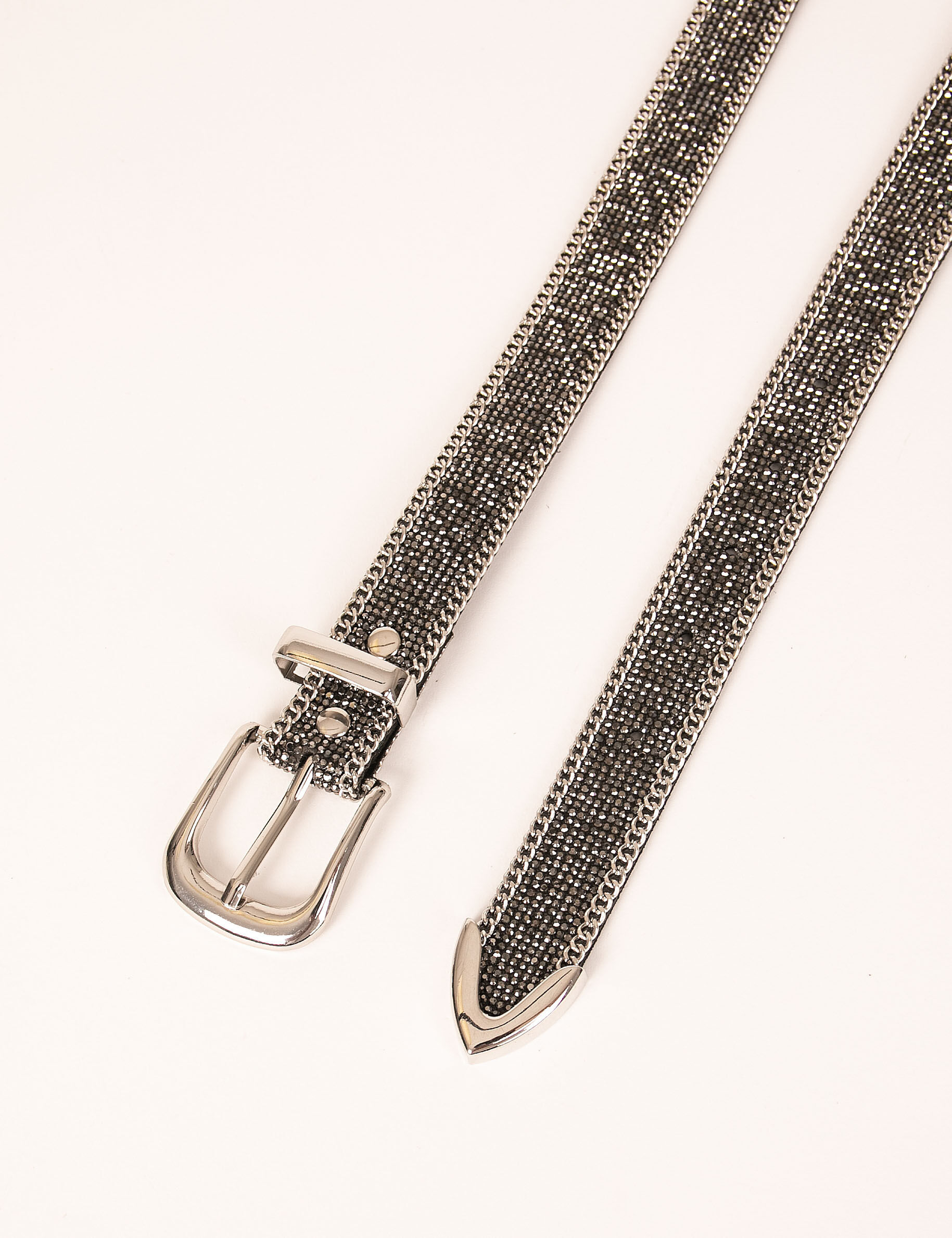 Ceinture avec strass et détails chaînes gris moyen femme - gris_moyen