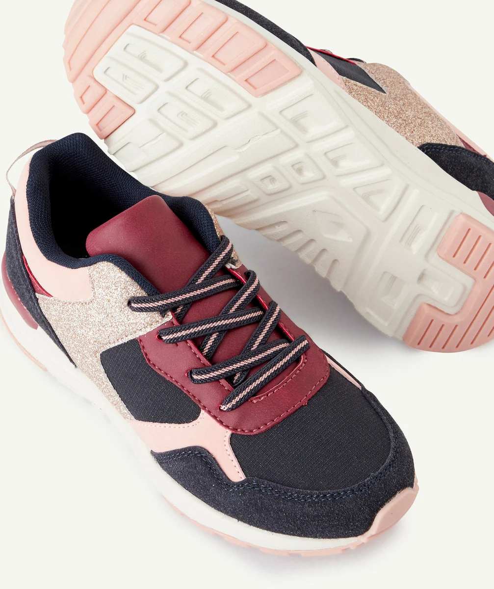 BASKETS COLORBLOCK FILLE ROSE ET BLEU MARINE À LACETS