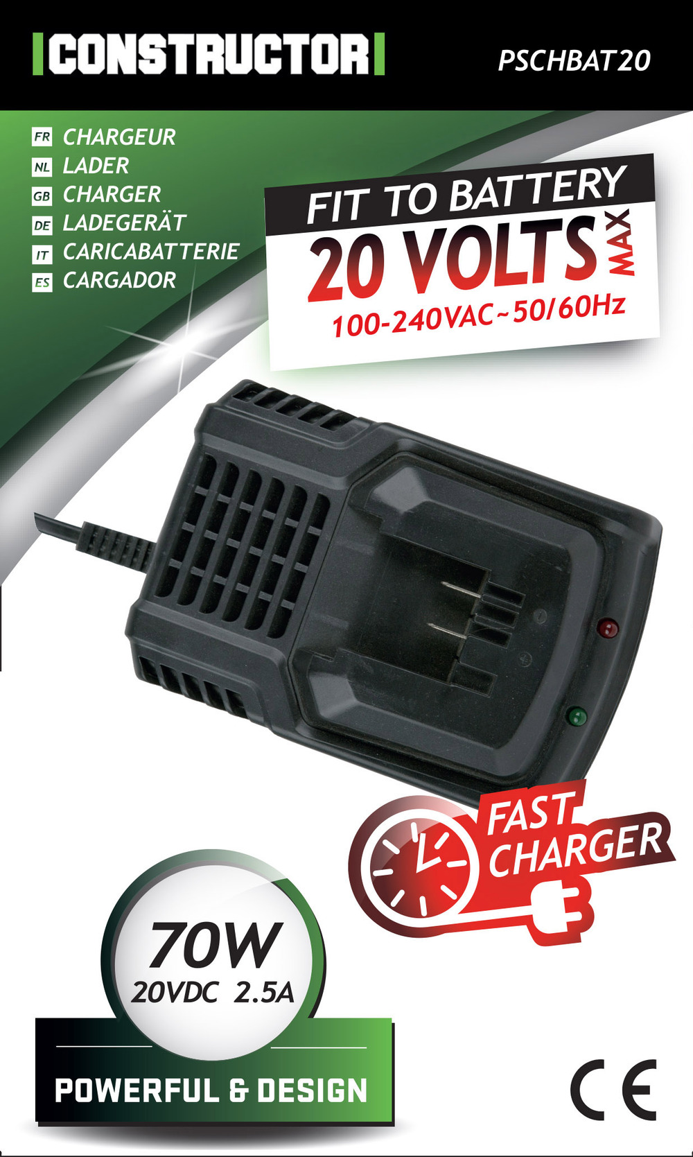 Chargeur rapide pour batterie 20v max constructor