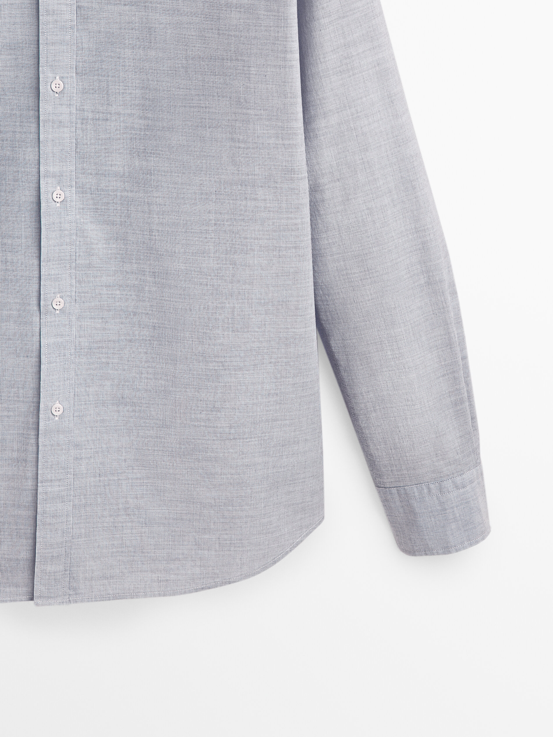 Camisa listrada de algodão com modelagem slim - AZUL MARINHO