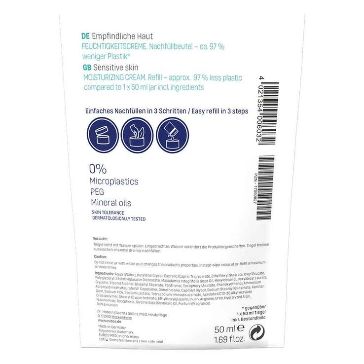 Eubos Sensitive Feuchtigkeitscreme Nachfüllbeutel, 50 ml