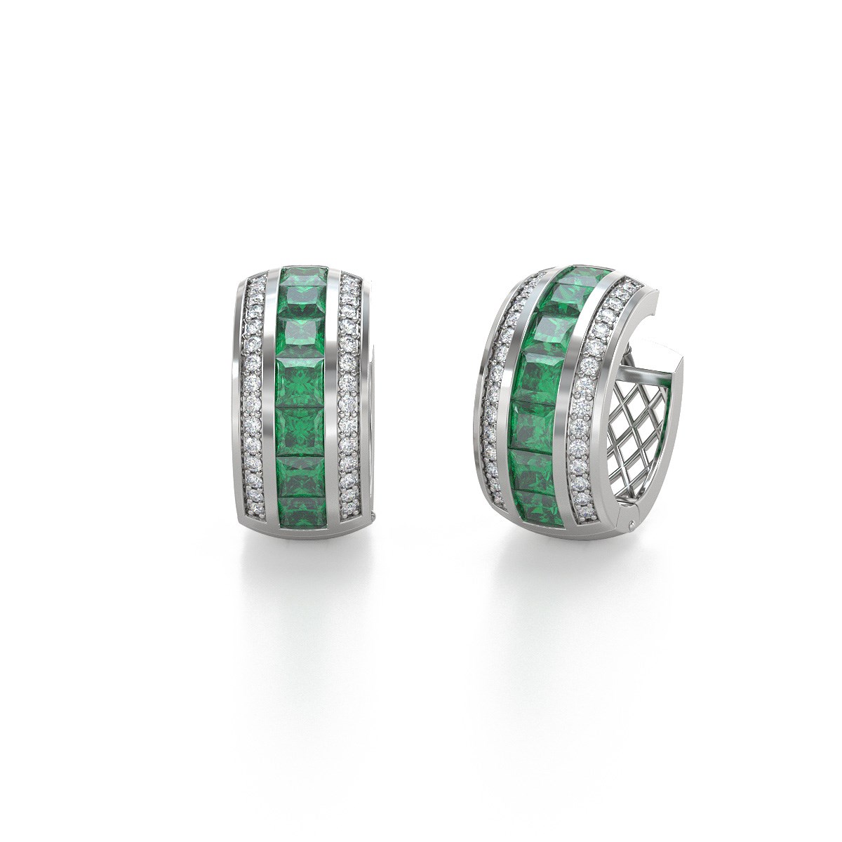 Boucles d'oreilles ADEN Emeraude et Diamants sur Argent 925 7.35grs