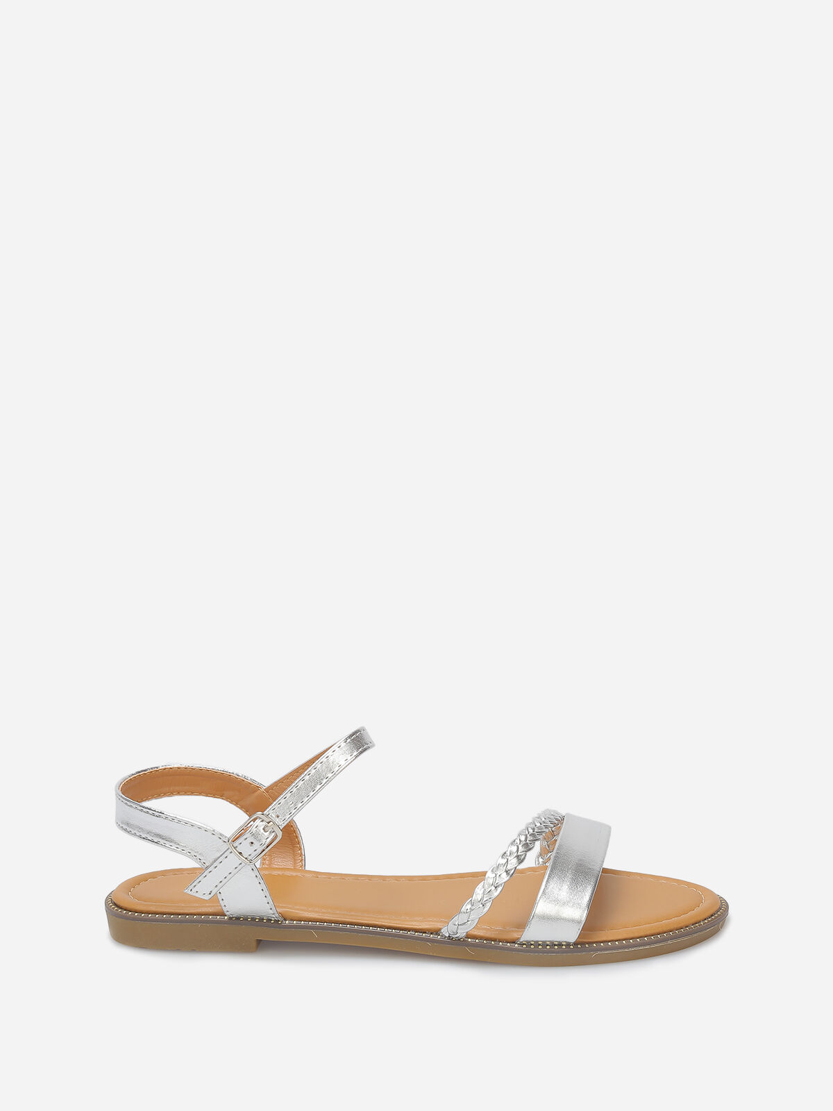 Nu-pieds à bride tressée grandes tailles- Argenté
