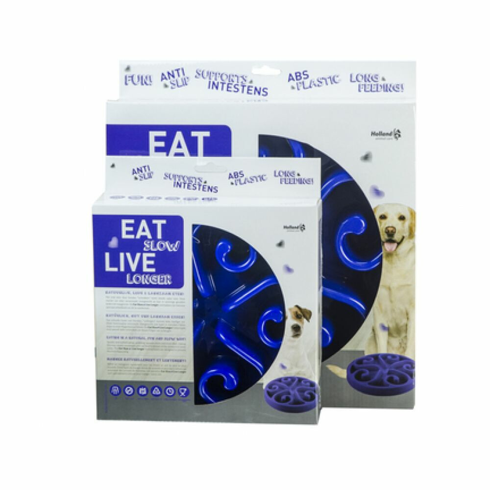 Eat Slow Live Longer Anti-schrok Voerbak Rond Blauw30 cm