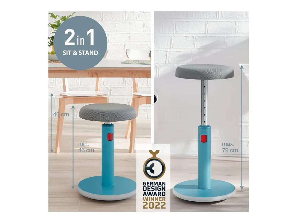 Leitz Ergo Cosy Active Sidde-stå balancestol 2-i-1 blå - højdejustering 46-79 cm