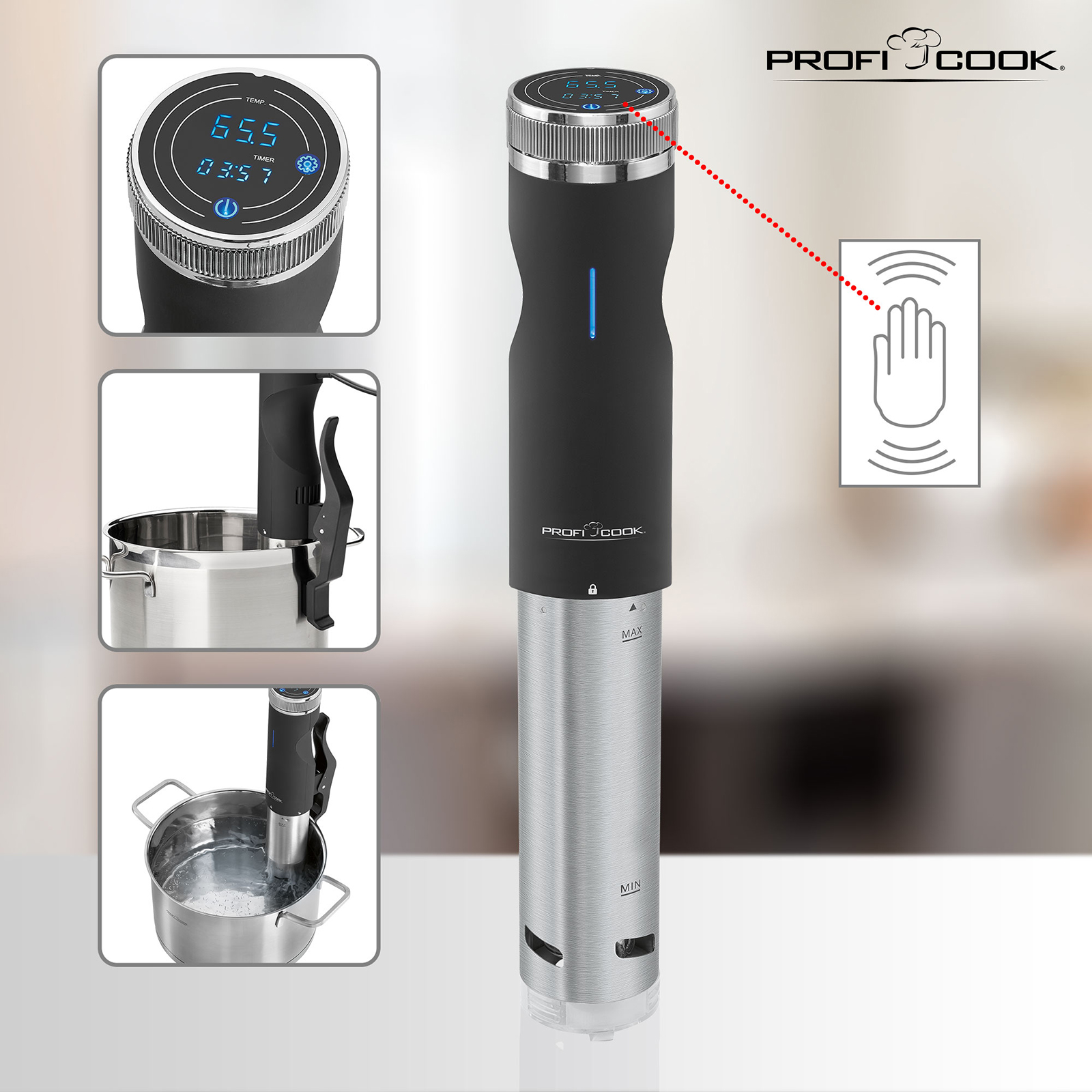 PROFICOOK Sous Vide Stick - Edelstahl-schwarz - punktgenaues Garen