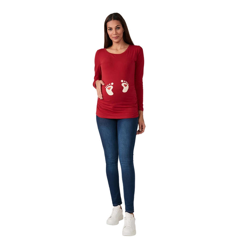 M.M.C. Umstandslangarmshirt Baby Füße mit Motiv Weinrot