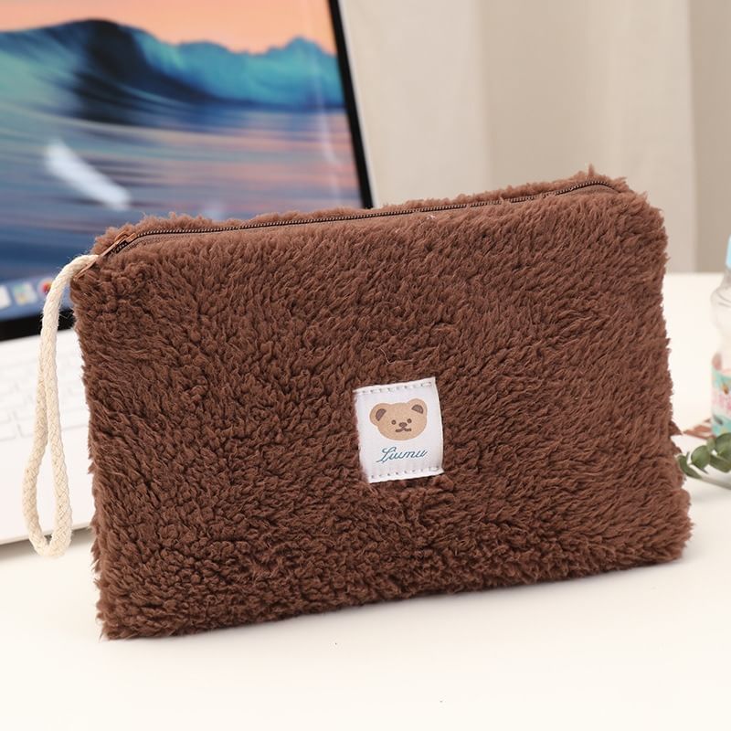 Ikiana - Fleece tas met rits en applicatie van een beer