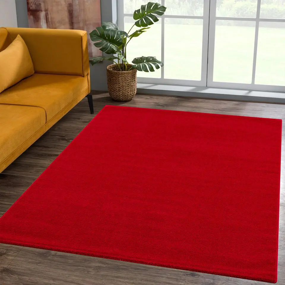 Uni Effen Laagpolig Vloerkleed Modern Rood - 140x200 CM