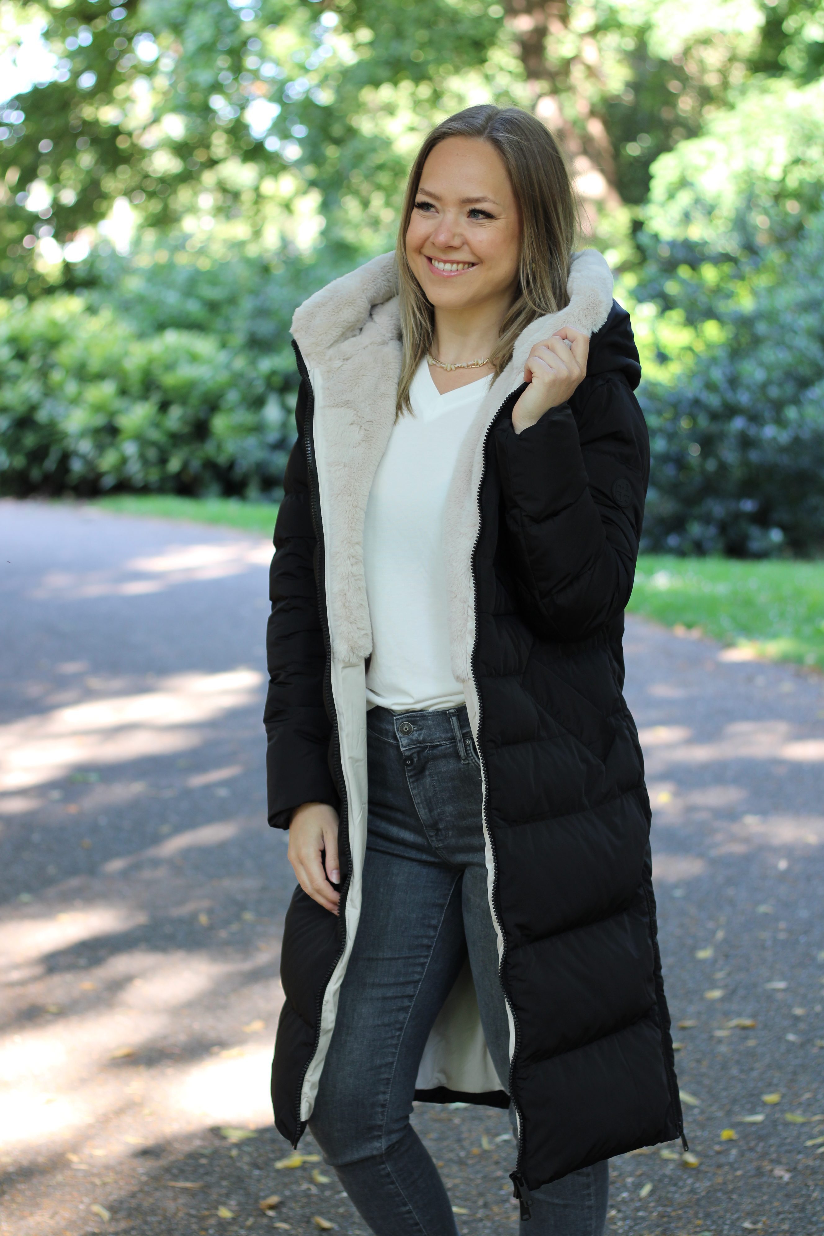 Rino & Pelle - Keila Fur Long Padded Hooded Coat - Black/Stone