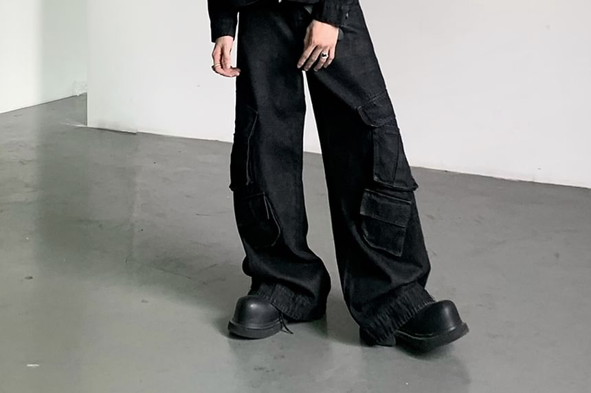 Maviyn - Low Rise Washed Wide Leg Cargo Jeans