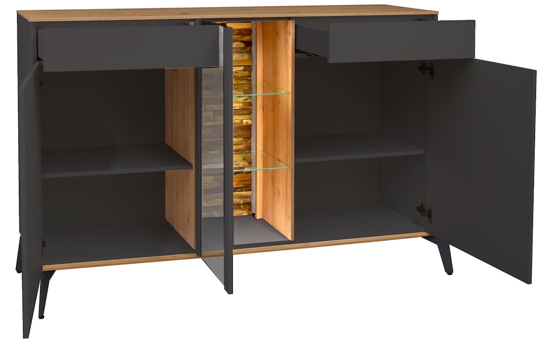 Sideboard Como 159x90x42 cm Anthrazit matt lack / Asteiche-Dekor